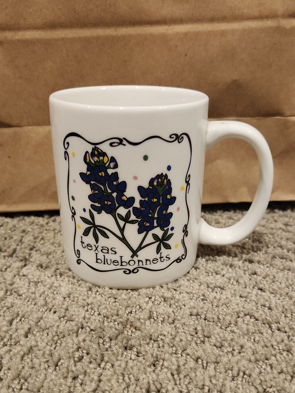 M Ware White Texas Bluebonnets Ceramic Coffee Mug
